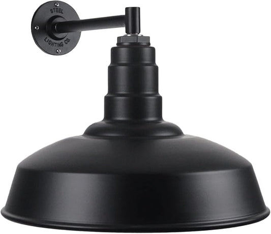 Steel Lighting Co. Gardena Barn Light | Outdoor Wall Mounted | 16" Dome | 11" Straight Arm | Farmhouse Light Made in America | Matte Black Exterior/White Interior