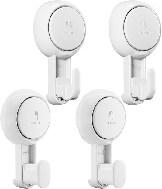 TAILI Suction Towel Hook for Bathroom, Damage-Free Hanging Hooks for Inside Shower Wall, Powerful Vacuum Suction Cup Shower Holder for Towel, Loofah, Cloth, Easy to Install and Remove, White, 4 Pack