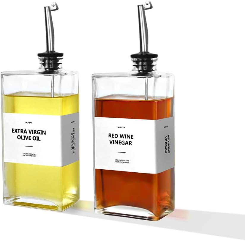 Olive Oil Dispenser Bottle for Kitchen, 16.9 oz/ 500 ml Soy Sauce Dispenser, Cooking Vinegar Dispenser Set, Glass Oil Cruet with 4 Pourer Spouts, Coffee Syrup Dispenser