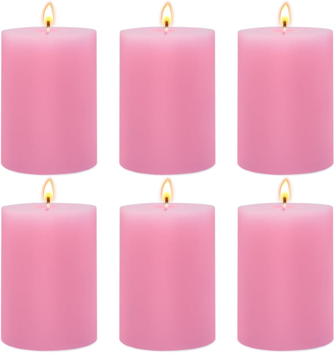 6 Packs 2.75x3.25 Inch Pink Pillar Candles, Unscented Dripless Non-Toxic Pastel Colored Smokeless Clean Long Lasting Burning Cylinder Candles for Home Dinner Table Decoration Power Outage Emergency