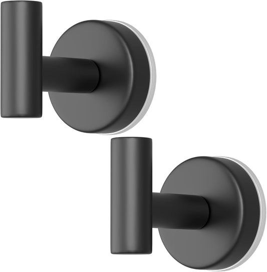 Suction Cup Hooks for Shower, Stainless Steel Towel Hooks for Bathroom Wall, Glass Door, Kitchen, Mirror, Tile, Shower Hooks for Hanging Towels, Robes, Bath Balls (2 Pack，Black)