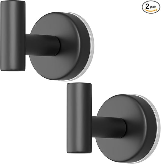 Suction Cup Hooks for Shower, Stainless Steel Towel Hooks for Bathroom Wall, Glass Door, Kitchen, Mirror, Tile, Shower Hooks for Hanging Towels, Robes, Bath Balls (2 Pack，Black)