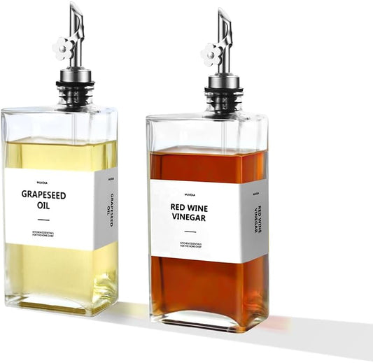 Olive Oil Dispenser Bottle for Kitchen, 16.9 oz/ 500 ml Vinegar Dispenser, Cooking Oil Dispenser Set, Glass Cruet with Pourer Spouts for Vinegar, Coffee Syrup Dispenser