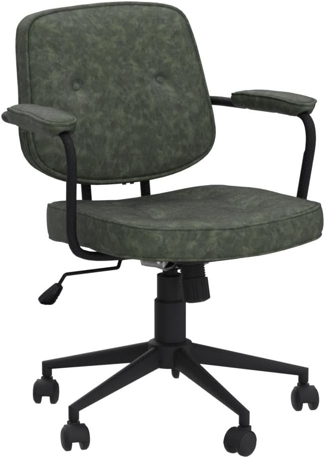 LukeAlon Adjustable Pu Leather Tiltable Office Chair, Comfy 360°Swivel Task Chair with Armrest Modern Thickened Seat Desk Chair with Button Tufted for Home Office, Green