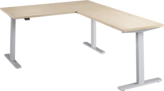 Bush Business Furniture 60-inch Height Adjustable L Shaped Standing Desk, Electric Sit-Stand Corner Computer Table, Ergonomic Office, Move 60 Series, Natural Elm with Metallic Gray Base