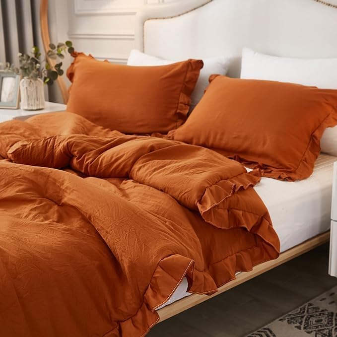 Merryword Burnt Orange Pillowcases Standard Pillowcases 20x26inch Cute Pillowcases Rust Ruffle Set of 2 Shabby Chic Caramel Pillow Cover
