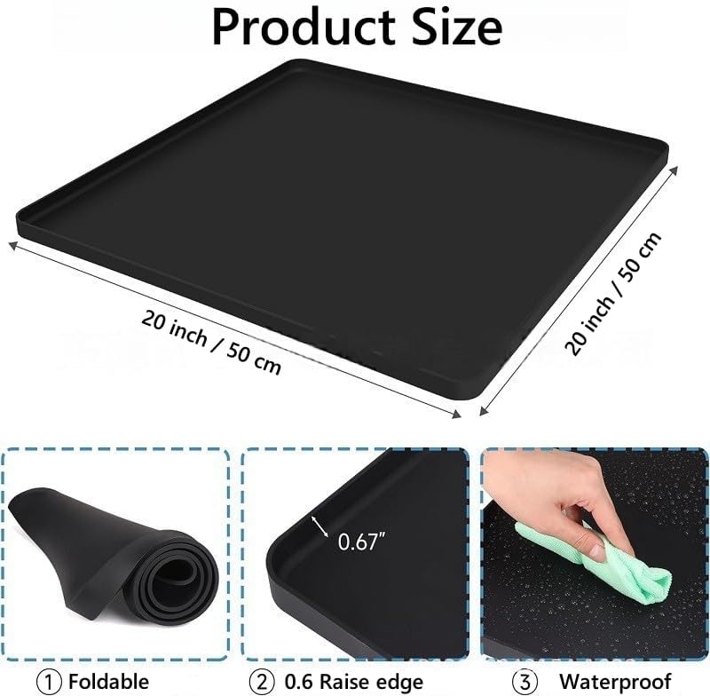 Mini Fridge Silicone Mat with Raised Edges, 20" x 20" x 0.6" Small mini Fridge Drip Tray,Mini Refrigerator Carpets Floor Protector (No Base Raisers)