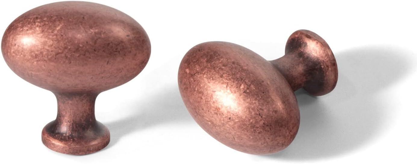 Goo-Ki 1.2Inch(36MM) Antique Copper Oval Cabinet Knobs, Zinc Alloy for Drawer Knobs for Dresser Cupboard Wardrobe,6 Packed