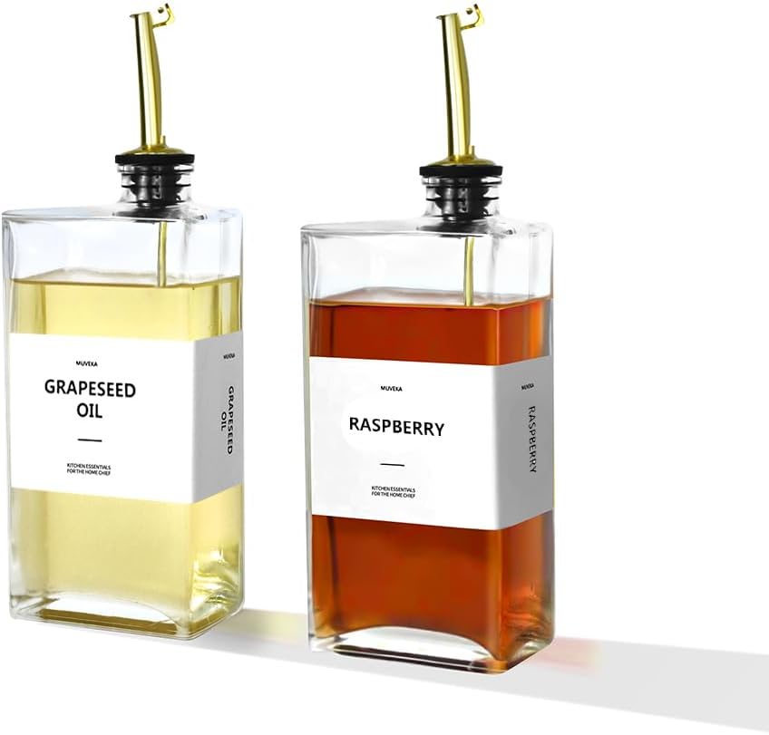 Olive Oil Dispenser Bottle for Kitchen, 16.9 oz/ 500 ml Cooking Oil Container, Glass Oil Dispenser Set, Glass Cruet for Oil with Pourer Spouts, Coffee Syrup Dispenser