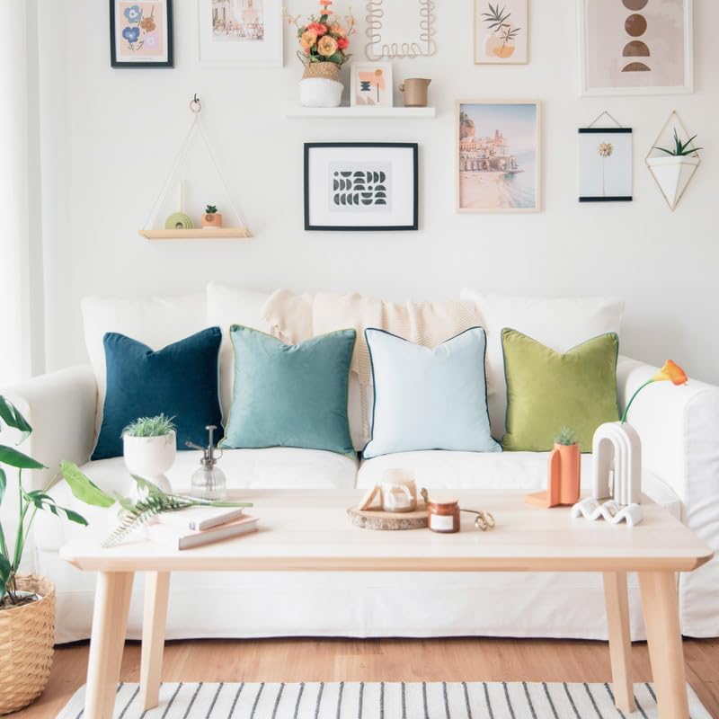 MONDAY MOOSE Decorative Throw Pillow Covers Cushion Cases, Set of 4 Soft Velvet Modern Double-Sided Designs, Mix and Match for Home Decor, Pillow Inserts Not Included (16x16 inch, Green/Blue)