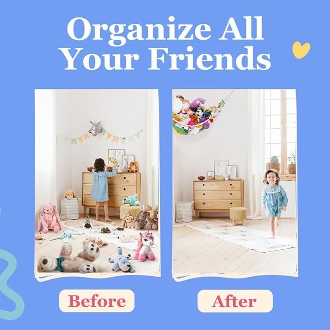 Lilly's Love Stuffed Animal Storage Hammock - Extra Large 2 Pack, Corner Hanging Stuffed Animal Net Organizer - Stuffed Animals Toy Storage - Cute Plushie Stuff Animal Holder (Light Blue)