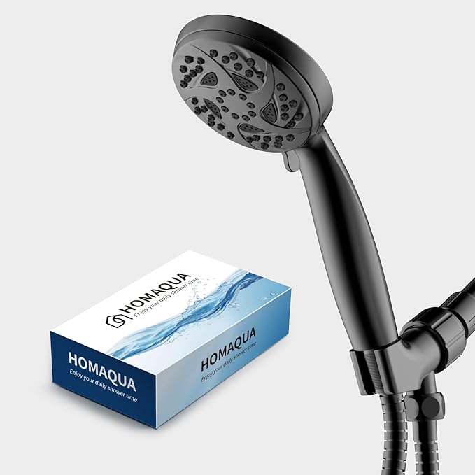 Hand Held Shower Head, High Pressure 6 Spray Mode Handheld Showerhead, Matte Black Shower Head with 59 Inch Stainless Steel Hose and Adjustable Bracket