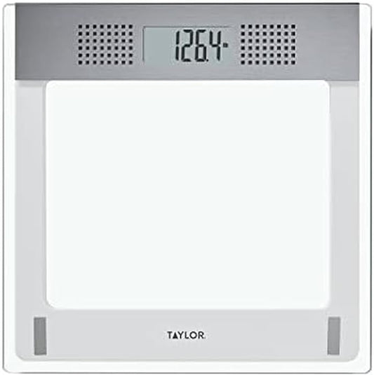 Taylor Digital Bathroom Talking Scale, 5 Languages, Scales Body Weight, White Scale Clear Glass Stainless Steel Accents, 440LB Capacity, Clear Stainless Steel Accents (5294756)