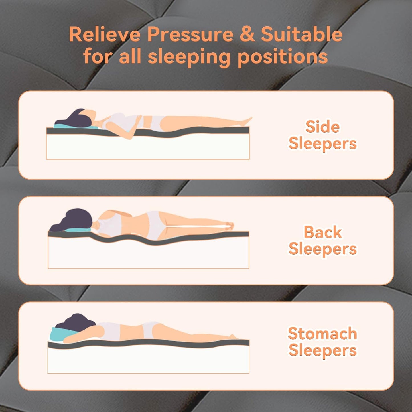 King Mattress Topper for Back Pain Relief, Extra Thick Pillow Top Plush Mattress Pad with Deep Pocket, Soft Pillowtop King Size Bed Toppers Filled Fluffy Down Alternative, Gray