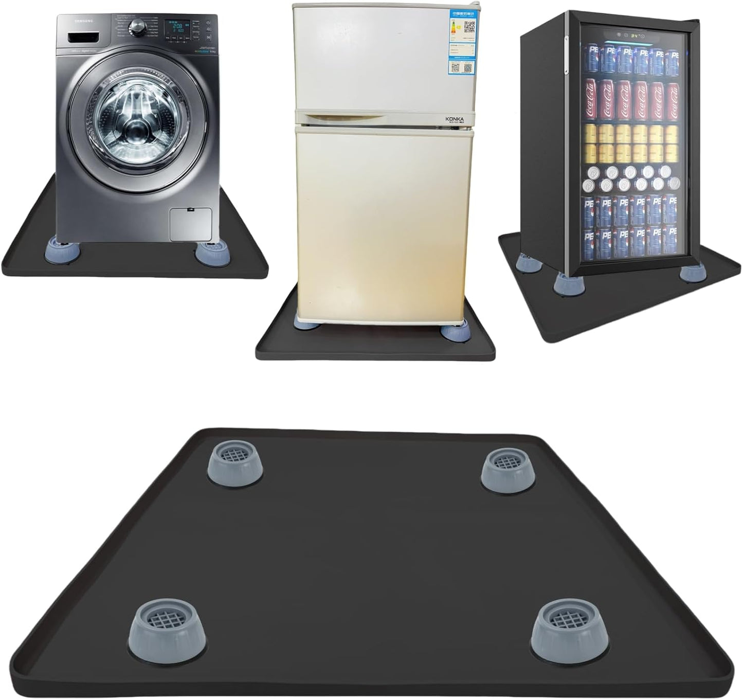 Mini Fridge Silicone Mat with Raised Edges, 20" x 20" x 0.6" Mini Fridge Drip Tray with 4 Base Raisers,Mini Refrigerator Carpets Floor Protector (Small Black)