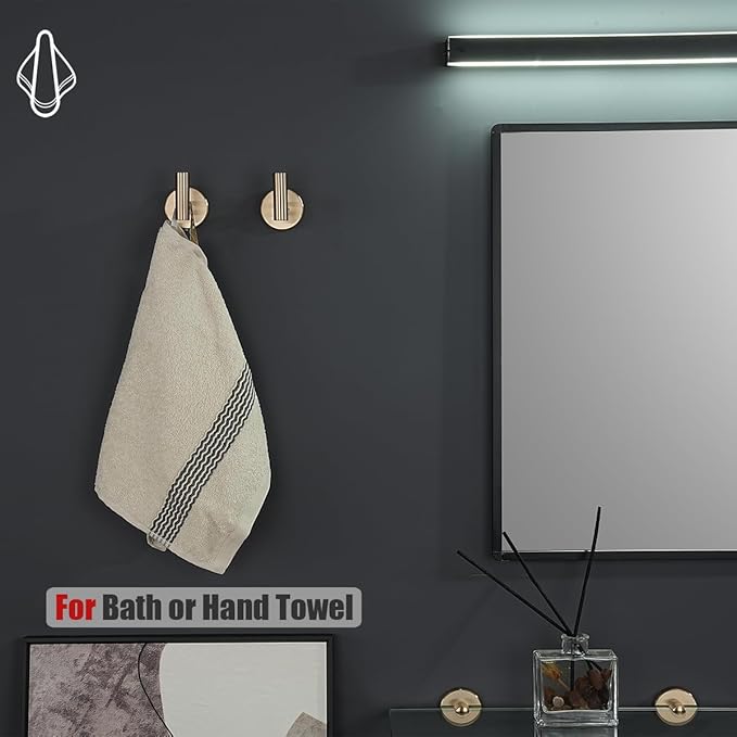 JQK Bathroom Towel Hook Champagne Bronze, Coat Robe Clothes Hook for Bathroom Wall Mounted (Pack of 4), SUS 304 Stainless Steel 0.8mm, TH100-CB-P4