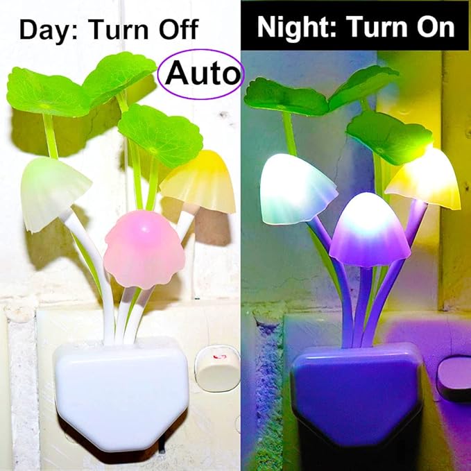 AUSAYE 2 Pack Sensor Led Night Light Plug-in Wall Lamp Color Changing Mushroom Night Light for Kids Adults NightLight Bedroom,Bathroom,Toilet, Stairs, Kitchen