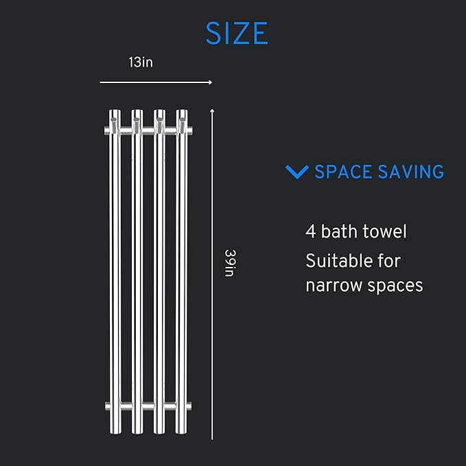 Heated Towel Rack, Towel Warmer with Timer, Wall Mounted hot Towel Warmer Rack for Bathroom, Hardwired or Plug-in Models Vertical Towel Heater Chrome