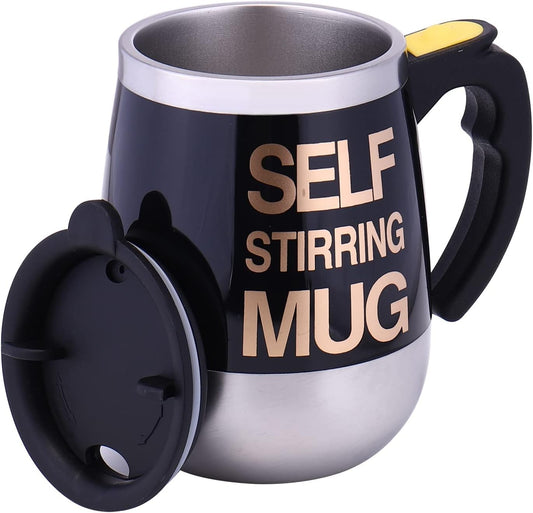 Self Stirring Mug Auto Self Mixing Stainless Steel Cup for Coffee/Tea/Hot Chocolate/Milk Mug for Office/Kitchen/Travel/Home -450ml/15oz The best gift（black）