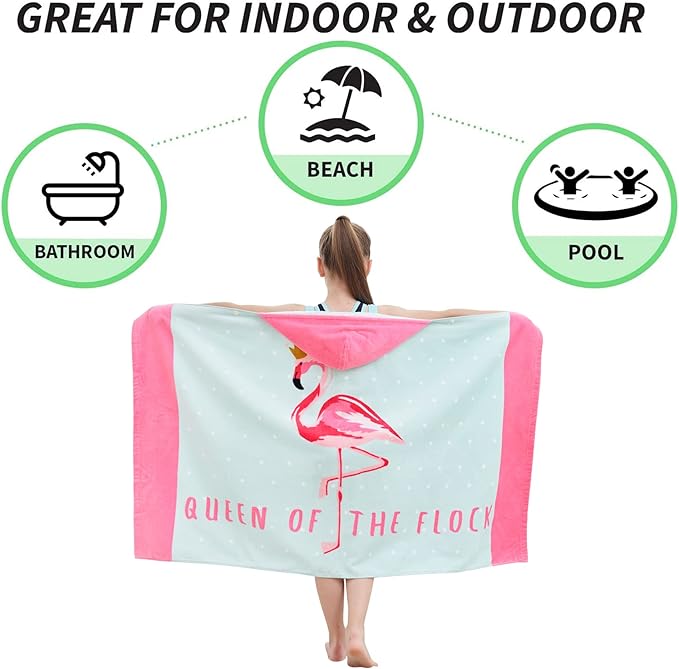 Kids Bath Towels, Kids Towel Girls Boys Hooded Beach,Bathroom,Pool Swim Towels 30 × 50 INCH Large Size Ultra Absorbent Cute Cartoon Animal Full Vitality 100% Cotton Wearable Wrap for Child