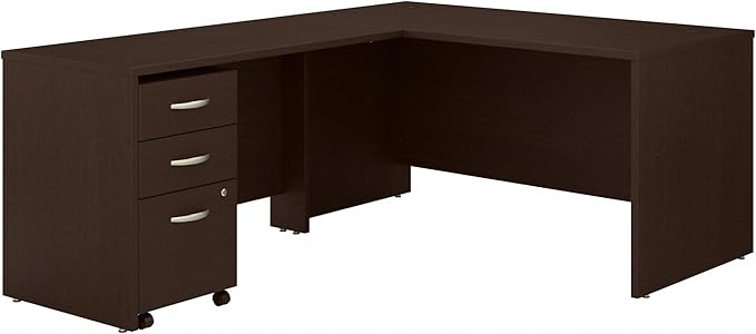 Bush Business Furniture Series C 60W L Shaped Desk with 3 Drawer Mobile File Cabinet in Mocha Cherry