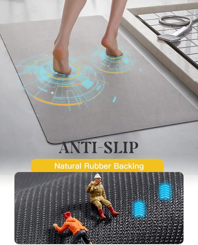 MontVoo -Bath Mat Rug-Rubber Backing Non Slip Quick Dry Absorbent Thin Bathroom Rugs Fit Under Door-Faux Suede Surface Bathroom Floor Mats-Shower Rug for in Front of Bathtub Shower Gray 24"X70"