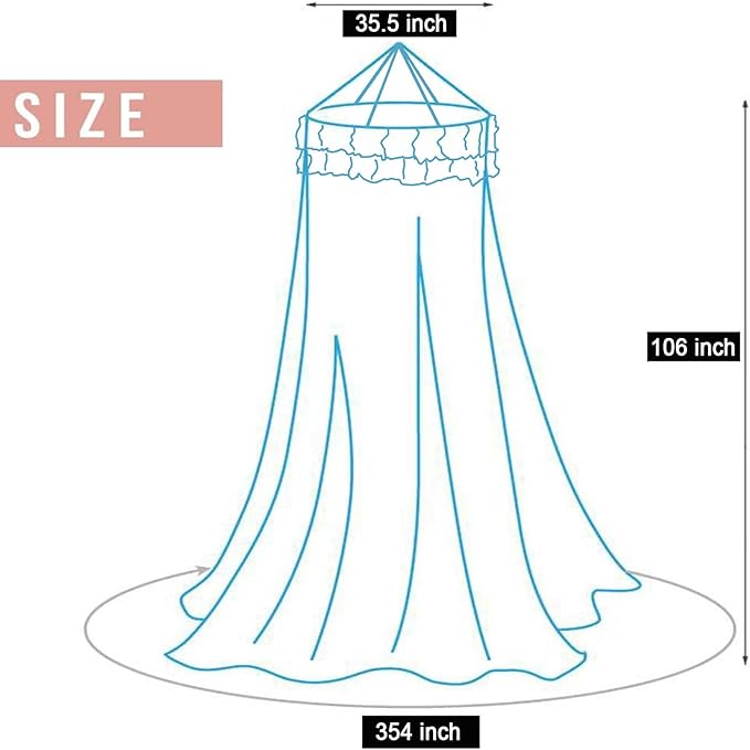 Kertnic Mosquito Net Bed Canopy for Girls, Princess Canopy Bed Curtain Fine Sheer Mesh Dome Bed Canopies, Kids & Adults Lace Tent for Twin Full Queen King Bed (Black)