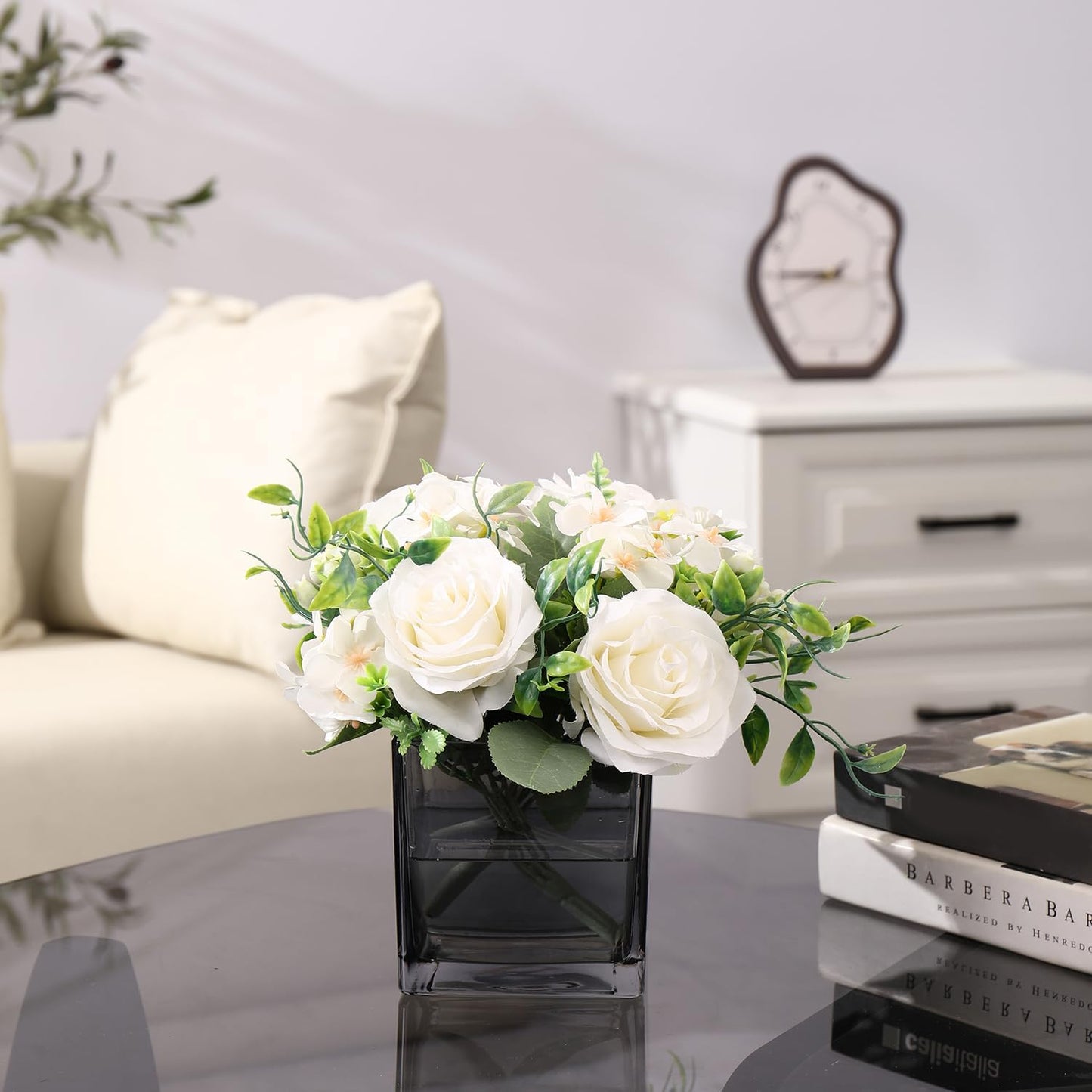 Square Glass Vases Set of 4, 5" x 5" x 5" Grey Flower Vases for Centerpieces, Square Vase for Flowers, Small Vase for Wedding, Party, Home Office Decoration