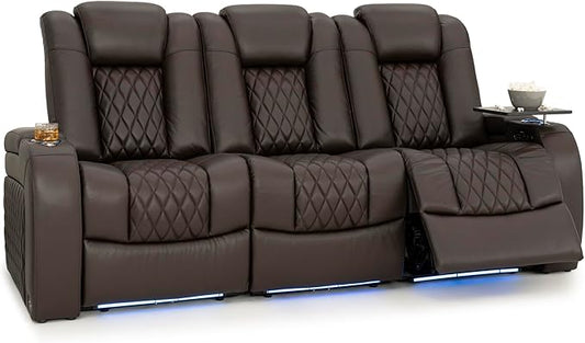 Seatcraft Diamante Zero-Gravity CoolZero Italian Leather Home Theater Seating, Power Headrest, Power Recline, Row of 3 Sofa, Brown
