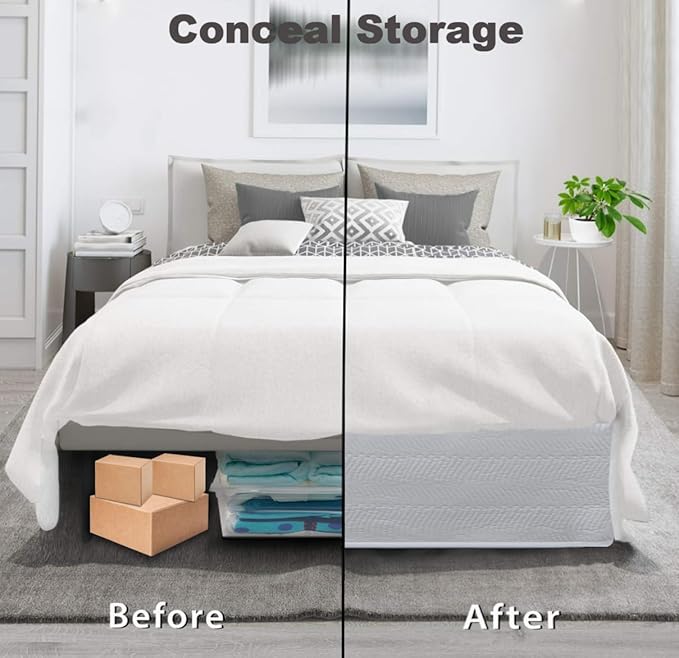 King Bed Skirt-Box Spring Cover with 14 Inch Tailored Drop,Wrinkle and Fade Resistant Hotel Wrap Around Bed Skirts,Bed Frame Cover (Wave Pattern White, King)