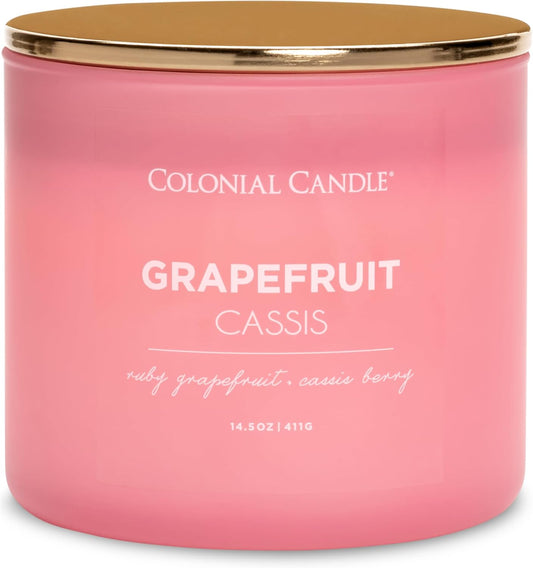Colonial Candle Pop of Color Grapefruit Cassis 14.5 Oz Scented Matt Glass Jar Candle,Three Premium Cotton Wicks