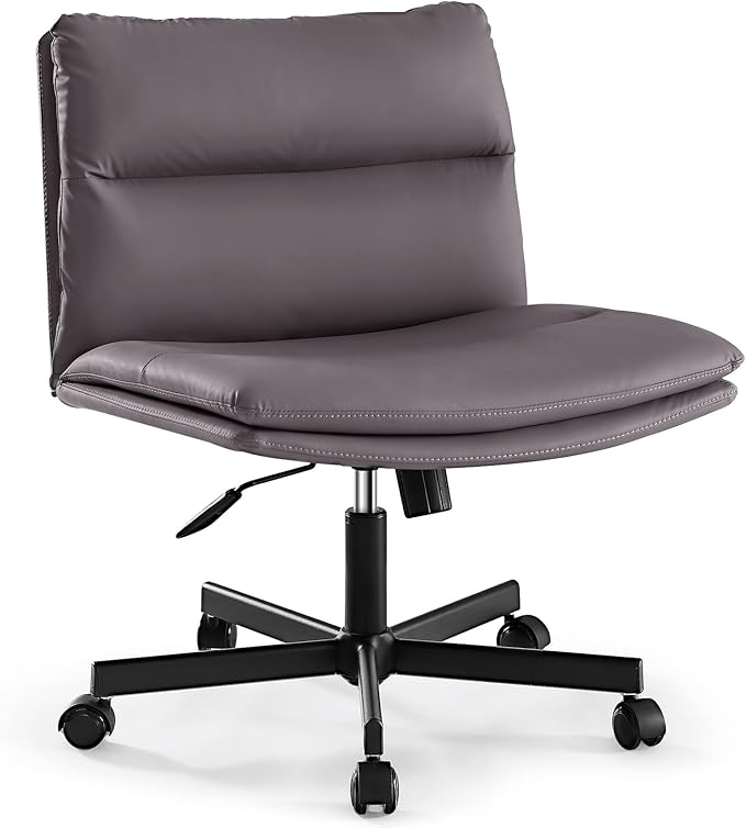 EMIAH Armless Office Desk Chairs with Wheels Criss Cross Chair PU-Leather Mid-Back Ergonomic Home Office Computer Comfortable Thickened Cushion Adjustable Swivel Chair-Chocolate Brown
