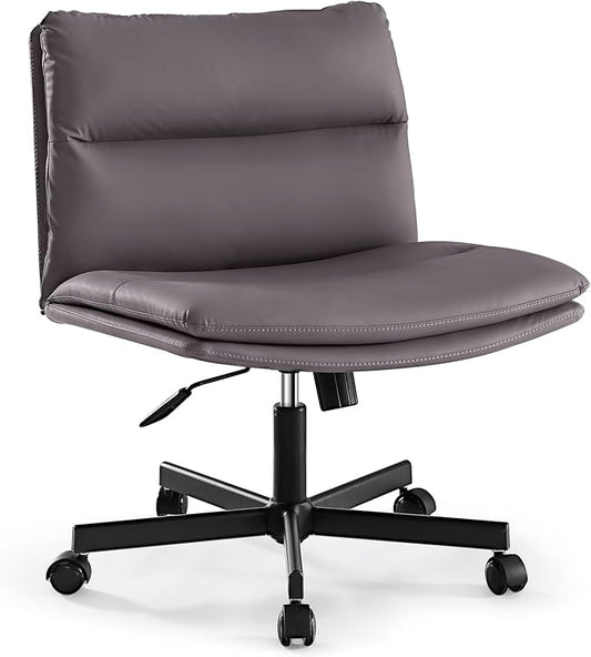 EMIAH Armless Office Desk Chairs with Wheels Criss Cross Chair PU-Leather Mid-Back Ergonomic Home Office Computer Comfortable Thickened Cushion Adjustable Swivel Chair-Chocolate Brown