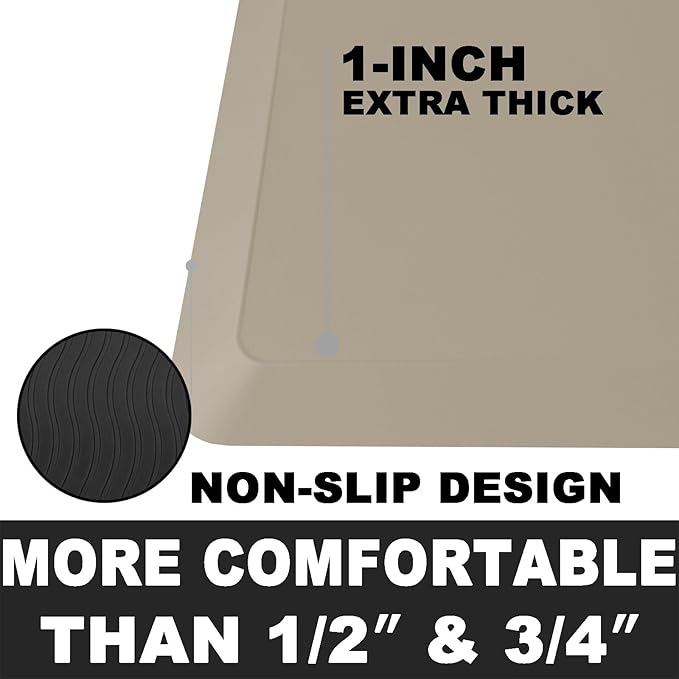 1" Extra Thick Anti Fatigue Floor Mat 70" L x 17" W,Kitchen Mat, Standing Desk Mat,140D Advanced PU Foam Ergonomic Comfort at Home, Office, Garage, Sink (Beige)