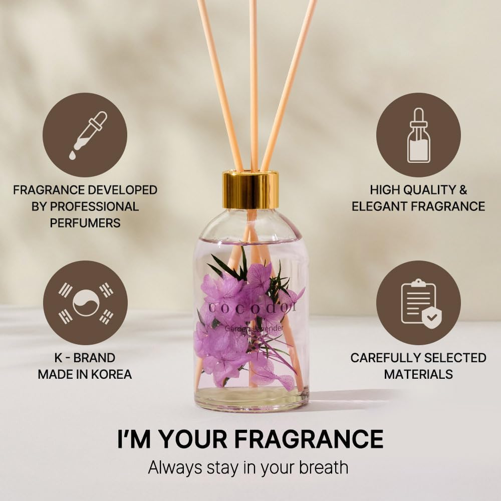 COCODOR Herbarium Reed Diffuser/Black Cherry/6.7oz(200ml)/ Fragrance Scent Essential Oil Stick Diffuser Set for Bedroom Bathroom Home Décor