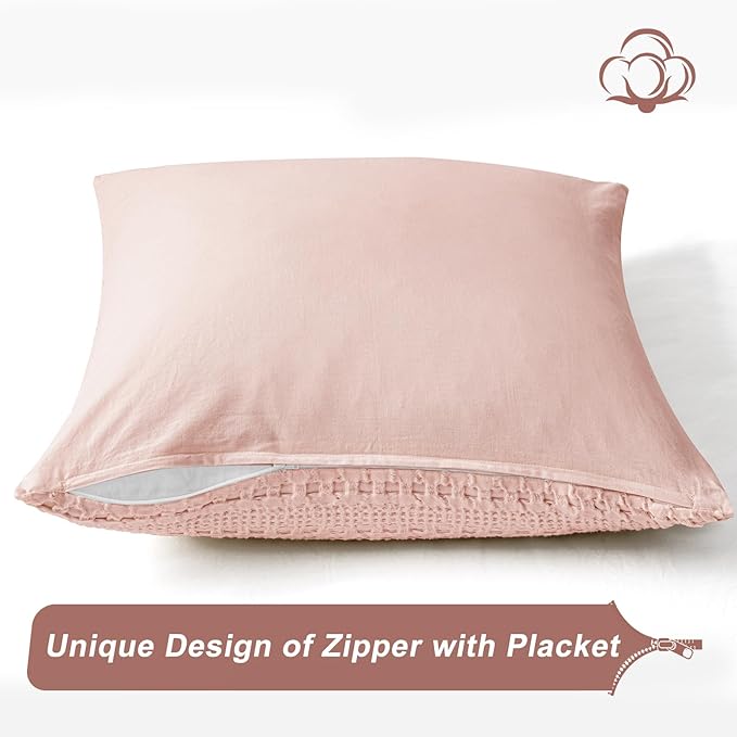 PHF 100% Cotton Waffle Weave Pillow Covers 24" x 24", 2 Pack Luxury Square Shell for Elegant Home Decor, No Filling, Luxury Aesthetic Soft Pillow Covers for Bed, Pink