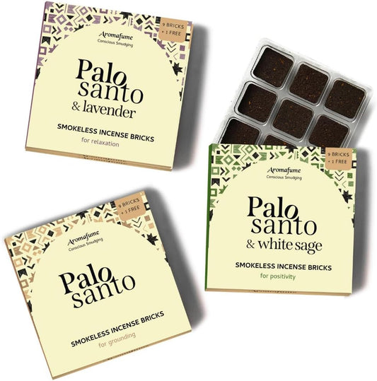 Palo Santo, Palo Santo + White Sage & Palo Santo + Lavender Smokeless Incense Bricks Refill | 3x9 Bricks | Aromatherapy | Smudging | Essential Oils | Air fresheners for Home | Meditation Accessories