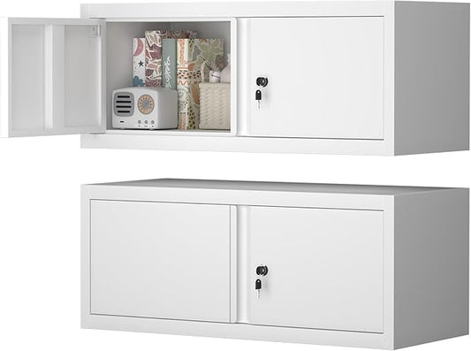 LUCYPALGarage Wall Cabinet with Doors,Metal Locking Storage Cabinet,Floating Tool Cabinet for Kitchen,Garage,Workshop,Warehouse(12.8" H,White)