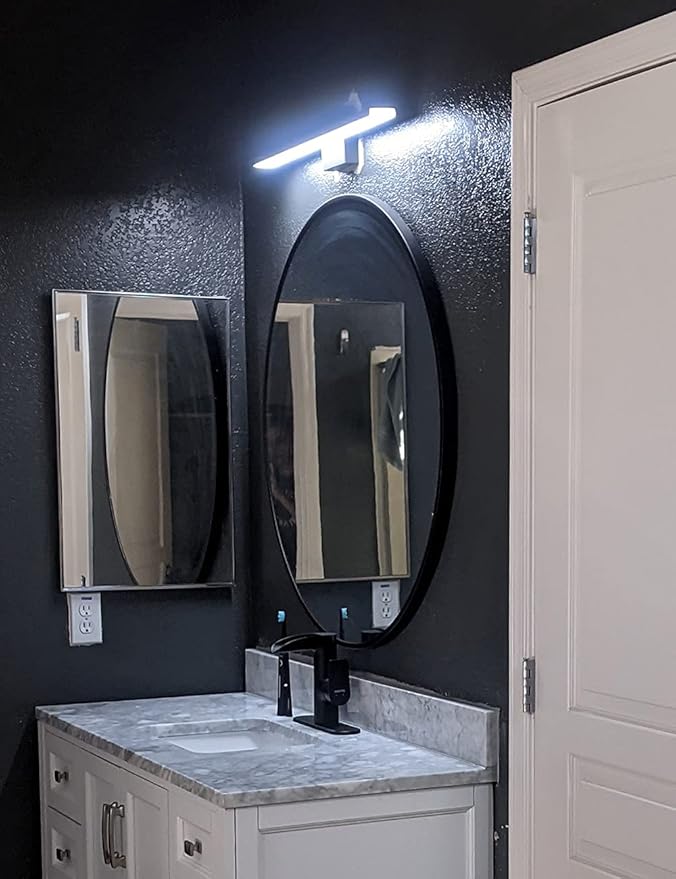 JUSHENG Bathroom Vanity Light Fixtures Aluminum & Stainless Steel Wall Mirror Vanity Light Fixtures for Bathroom & Bedroom Black Dimmable 24W 24" 6000K