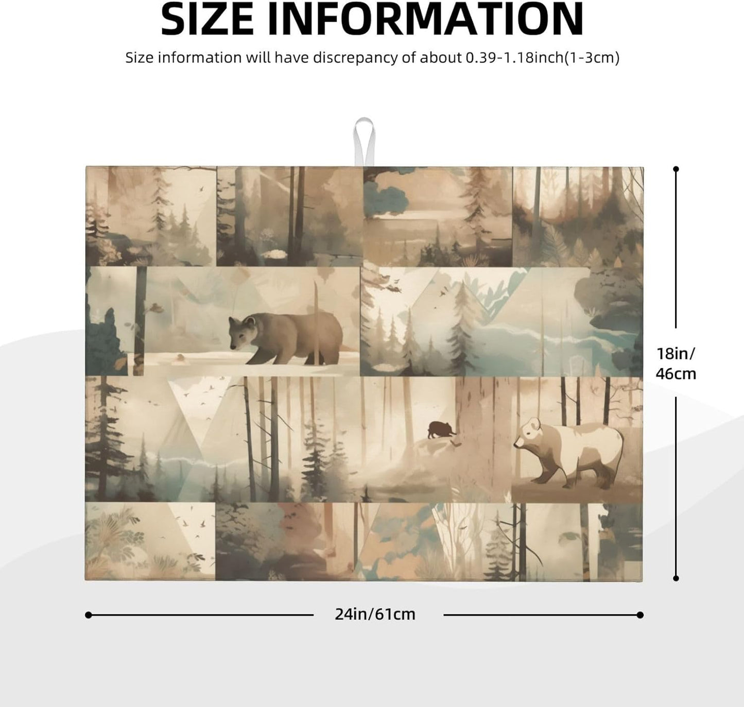 Retro Forest Bear Dish Drying Mat 18x24 For Kitchen Counter Absorbent Microfiber Dishes Pad Dish Drainer Rack Mats Fast Dry Kitchen Accessories