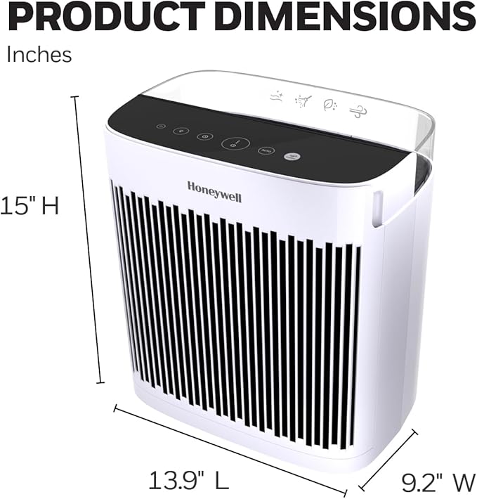 Honeywell Allergen Plus HEPA Air Purifier for Home, Large Rooms up to 900 Ft², Turbo Clean, HEPA Filter Reduces Allergens, Dust, Pollen, Pet Dander, All Smoke Types, Odors, White, HPA5100W