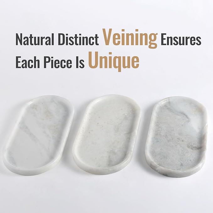 Koville African Natural Marble Decorative Tray, 12"x6" - Countertop Organizer, Catchall Tray for Perfume, Candles, Jewelry