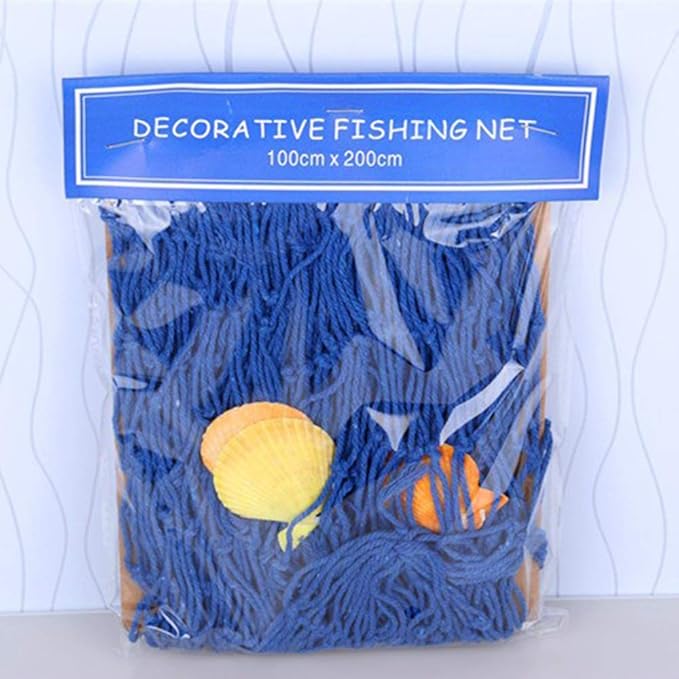 Natural Fishing Net Decor with Shells 79 Inch Beach Theme Decor for Party Home Bedroom Wall Hanging Fish Net Decorations (Sea Blue)