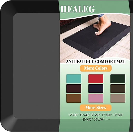 1" Extra Thick Anti Fatigue Floor Mat 17" W x 60" L,Kitchen Mat, Standing Desk Mat,140D Advanced PU Foam Ergonomic Comfort at Home, Office, Garage, Sink (Black)