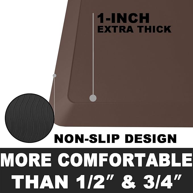 1" Extra Thick Anti Fatigue Floor Mat 60" L x 17" W,Kitchen Mat, Standing Desk Mat,140D Advanced PU Foam Ergonomic Comfort at Home, Office, Garage, Sink (Chocolate)