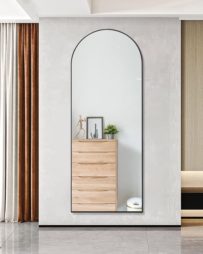 TinyTimes 64''x21'' Arched Full Length Mirror with Stand, Full Body Mirror, Mirrors Full Length Floor Freestanding, Wall Mounted Mirrors for Bedroom Living Room Cloakroom (Black)