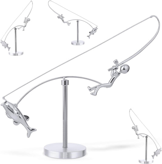 Kinetic Fishing Sculpture, Balance Art for Your Space, Fisherman Balancing Sculpture, Home Office Decor, Gifts for Fishing Lovers