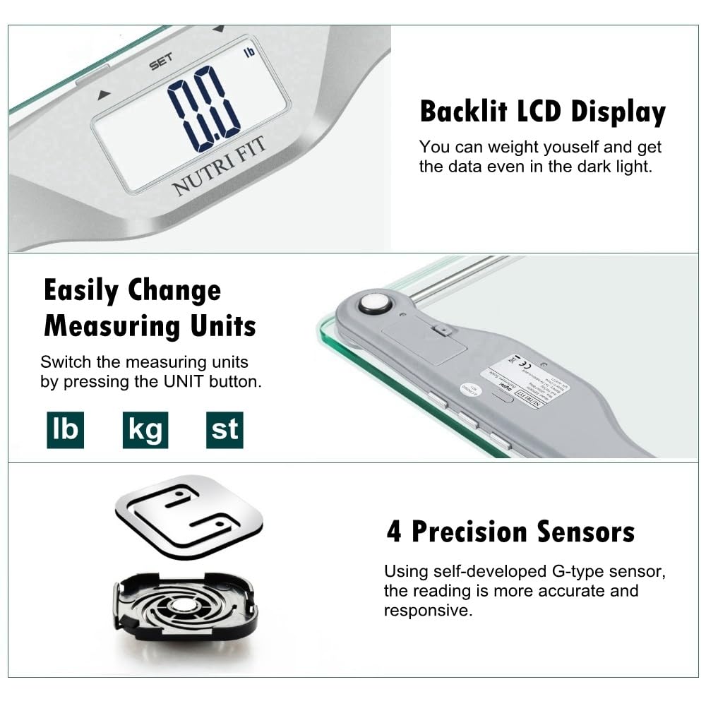 NUTRI FIT Digital Body Weight Bathroom Scale BMI, Accurate Weight Measurements Scale,Large Backlight Display and Step-On Technology,400 Pounds