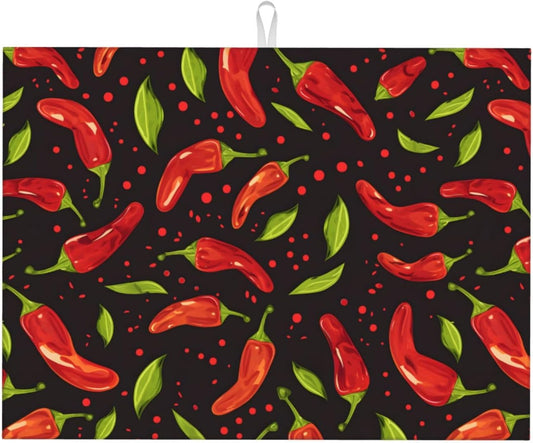 Red Chili Pepper Dish Drying Mat 18x24 For Kitchen Counter Absorbent Microfiber Dishes Pad Dish Drainer Rack Mats Fast Dry Kitchen Accessories