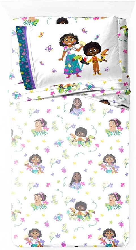 Jay Franco Kids Sheet Set with Fitted, Flat Sheets & Pillow Cover - Ultra-Soft Bedding with Pillowcase for Room Decor, White - Encanto, 4 Piece Full